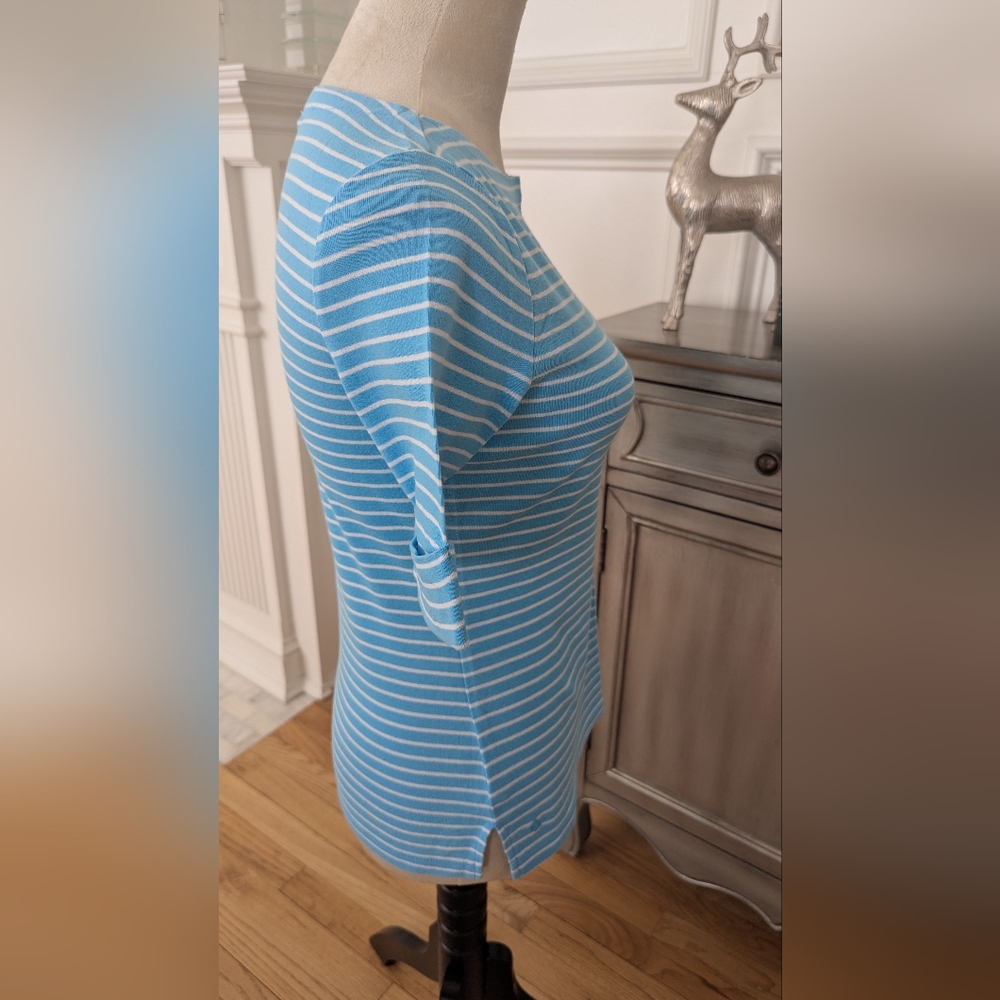 Ralph Lauren Light Blue and White Striped Short Sleeve Top - Picture 5 of 7